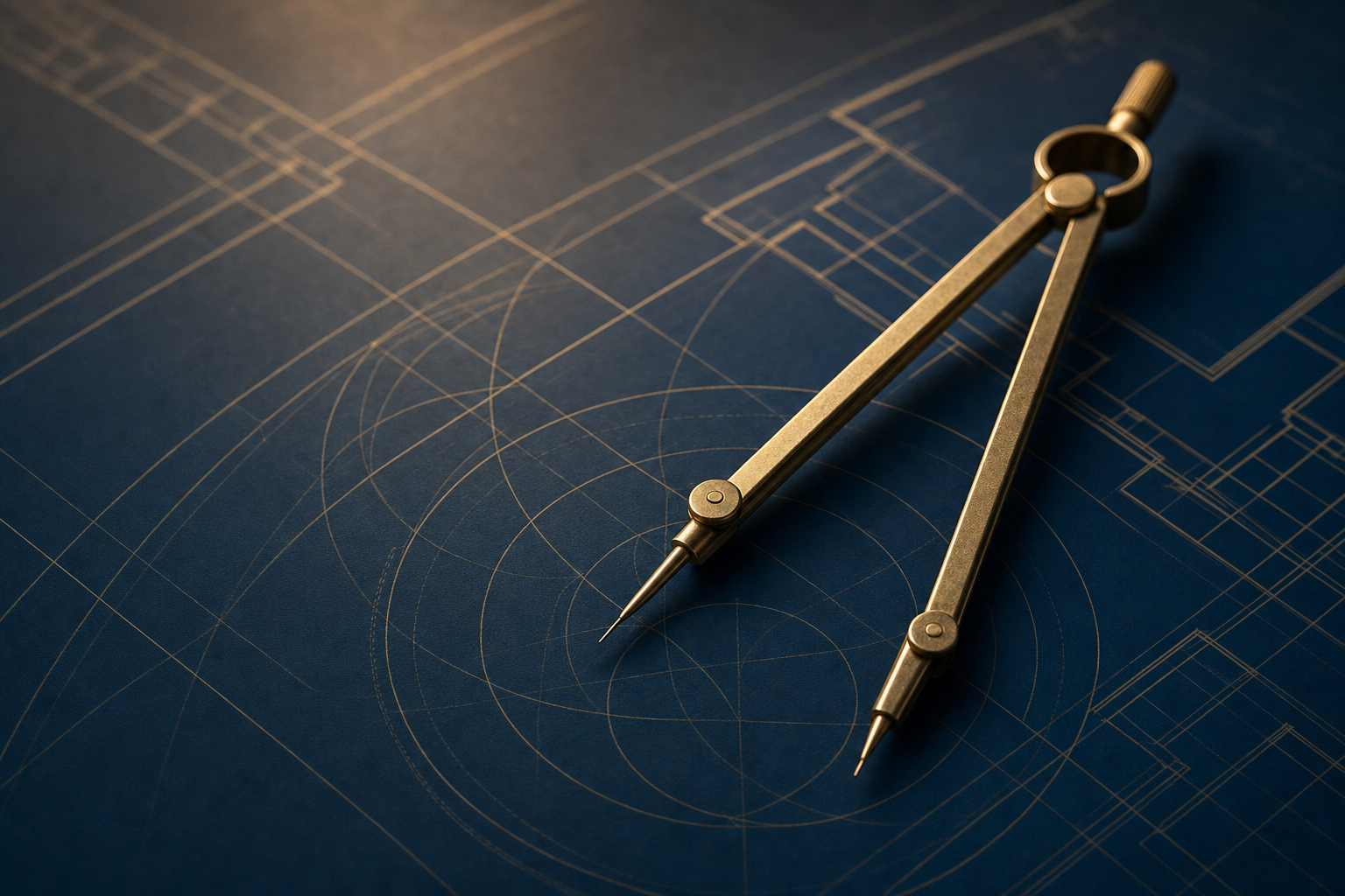 Drafting instrument resting on architectural plans, representing a structured, deliberate process